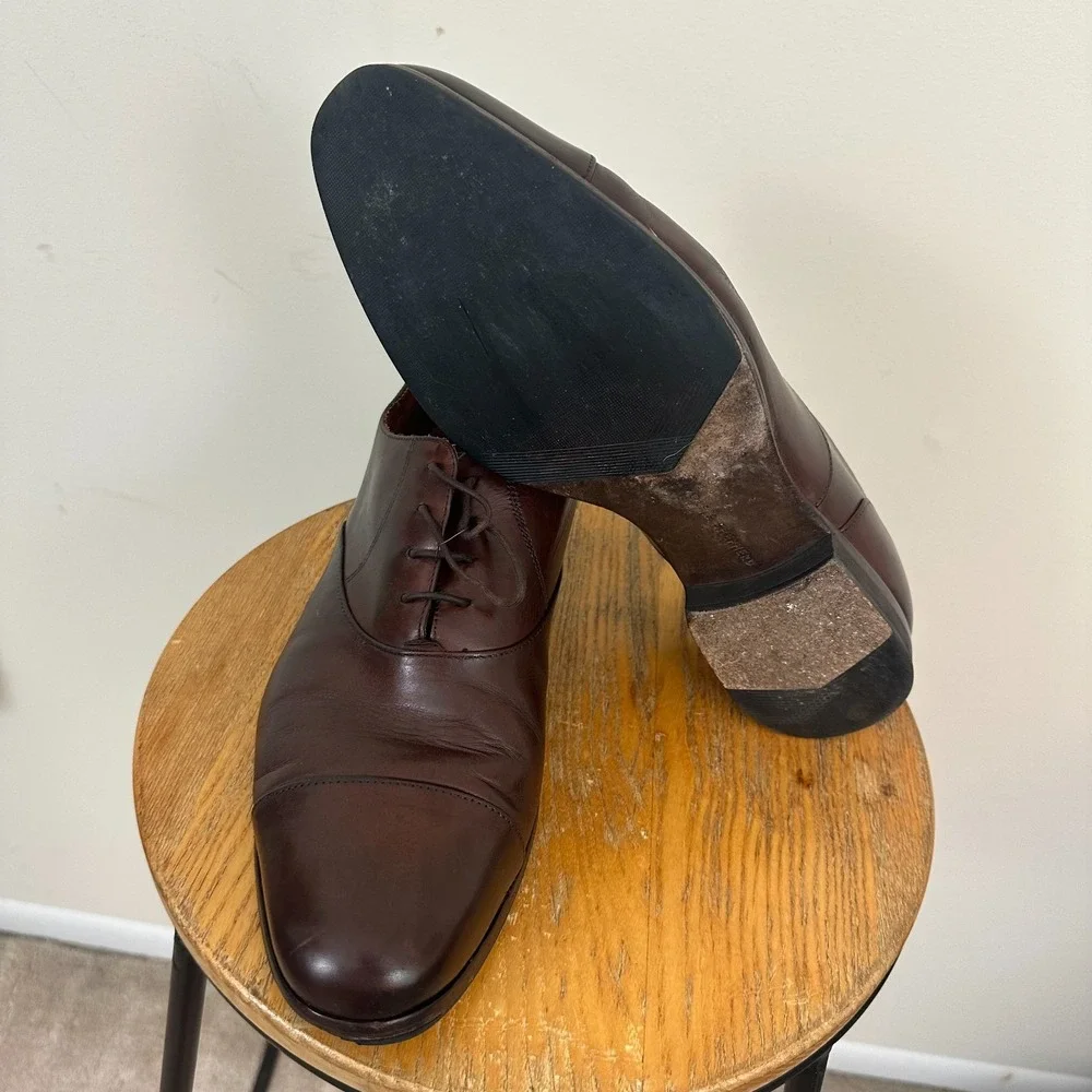 Wolf & Shepherd Mens 10.5 Oxford Dark Brown Leather Classic Cap Toe Dress Shoes